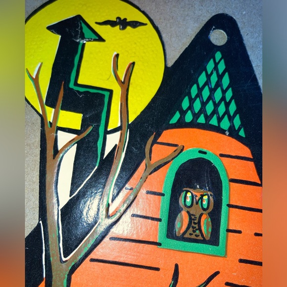 Vintage Beistle Co. Halloween Haunted House embossed die-cut with witch, owl - Picture 4 of 5